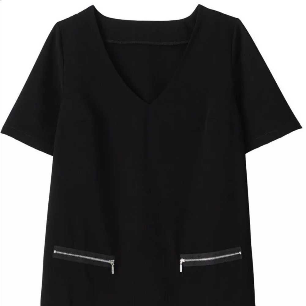 Label Be Black Top v Neck Faux Zipper Pockets 14